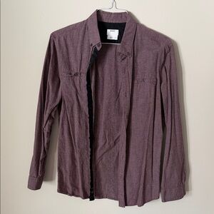 DKNY Men's Casual Button Down Shirt in Burgundy
